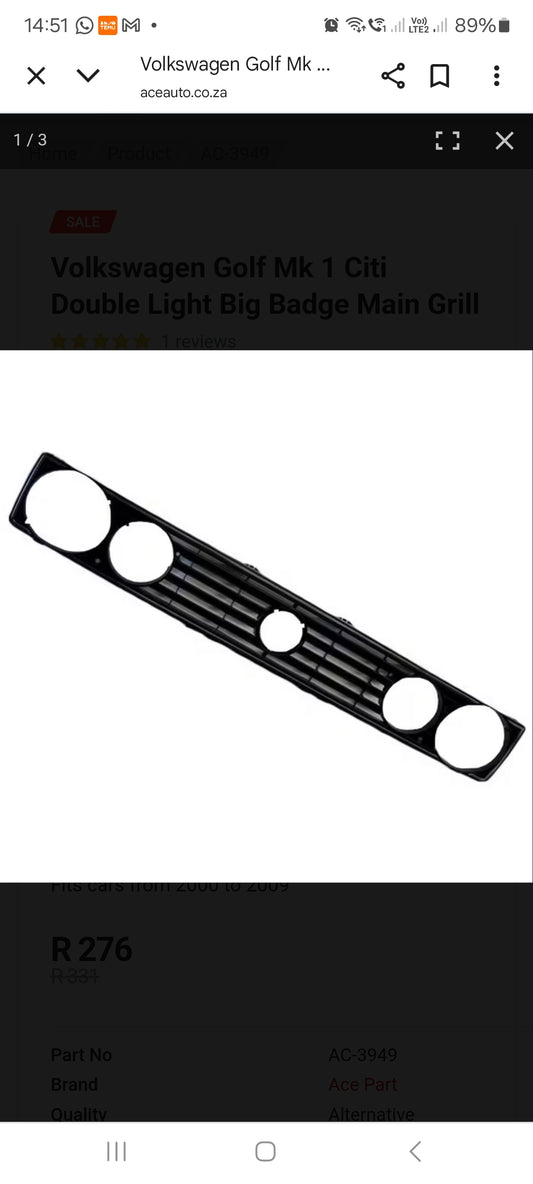 Golf 1 Double headlight  Badge Grill